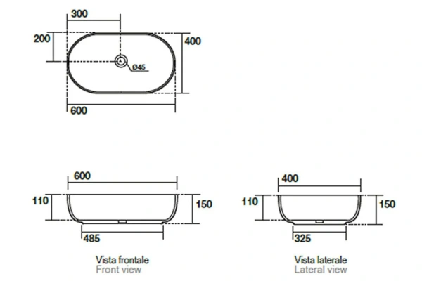 Раковина накладная (60х40) Kerasan Nolita 534331 черный матовый