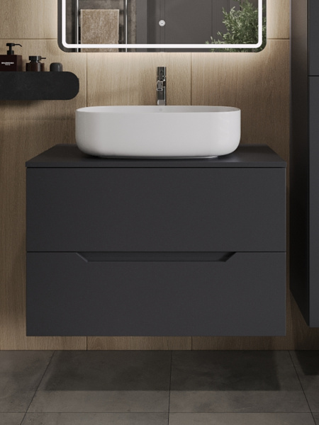 Тумба с раковиной подвесная 80 см, Orange Line Li-80TugMDF+B07-540W графит/белый