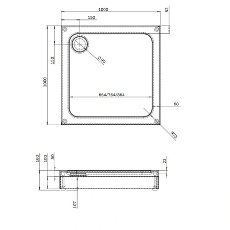 Акриловый поддон (100х100) Am.Pm Gem W90T-403-100W белый