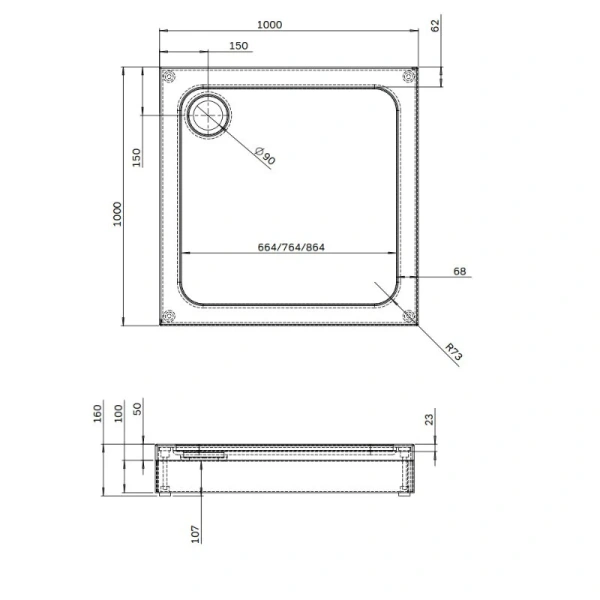 Акриловый поддон (100х100) Am.Pm Gem W90T-403-100W белый