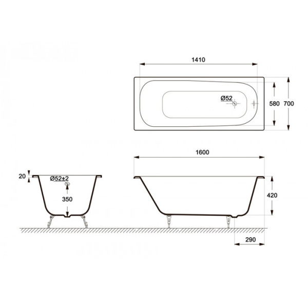 Ванна чугунная (160х70) Delice Continental DLR230626R-AS с отверстиями под ручки Ванна чугунная (160х70) Delice Continental DLR230626R-AS с отверстиями под ручки