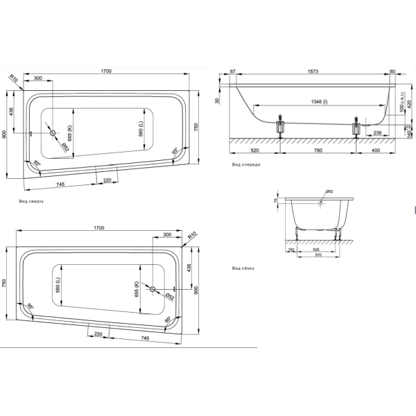 Ванна стальная (170х90) Bette Comodo 1131-000 с шумоизоляцией левая