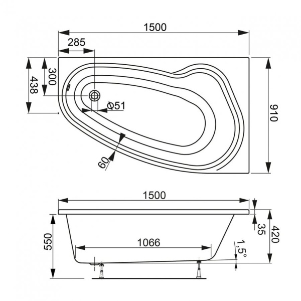 Акриловая ванна Vagnerplast Avona (150x90)  VPBA159AVO3PX-04 правая Акриловая ванна Vagnerplast Avona (150x90)  VPBA159AVO3PX-04 правая