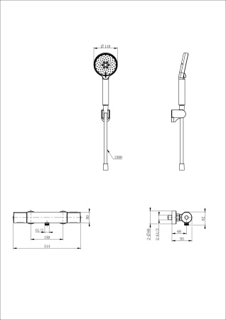 Смеситель для душа с термостатом WONZON & WOGHAND INN 2, черный матовый WW-A2006-A-MB