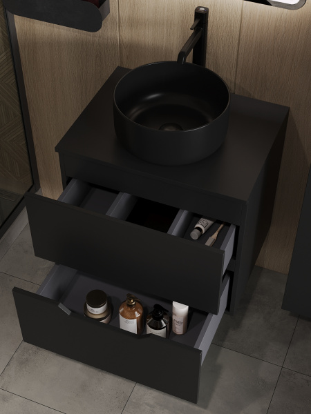 Тумба с раковиной подвесная 60 см, Orange Line Li-60TubMDF+B07-345B черный