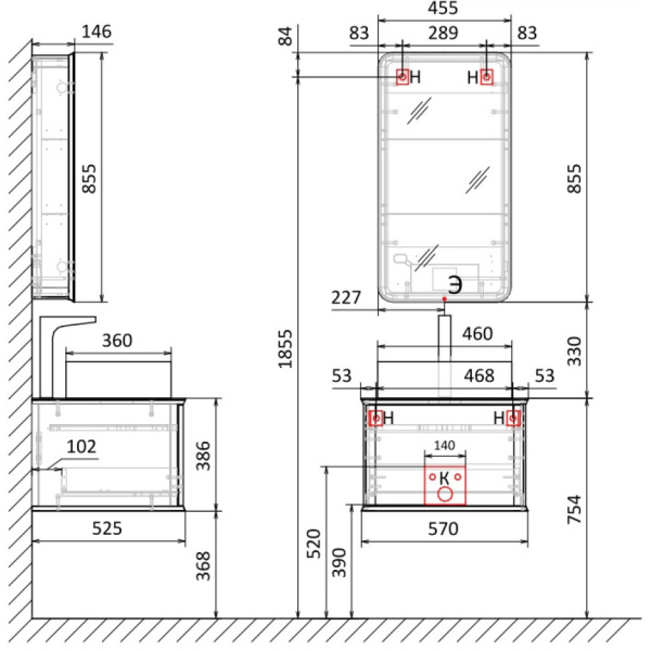 Зеркальный шкаф Jorno Pastel 46 Pas.03.46/BL