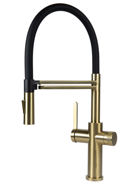 Смеситель для кухни однорычажный с каналом для питьевой воды и гибким изливом Agger Elegant A3252599 золото матовое