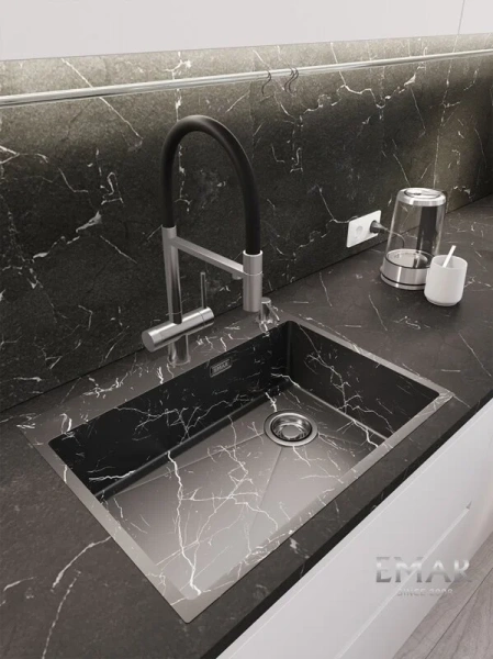 Кухонная мойка (66х50) EMAR EMB-660(TOP) Black Elegant