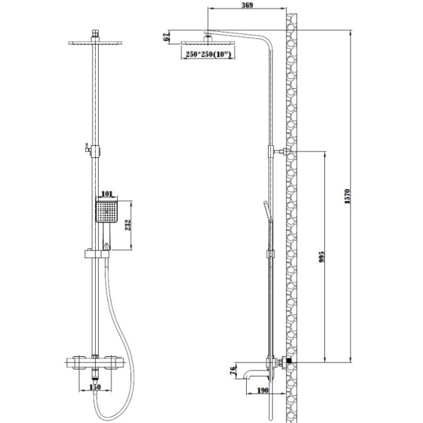 Душевая система с изливомEsko Singapore black  STT5054 BL