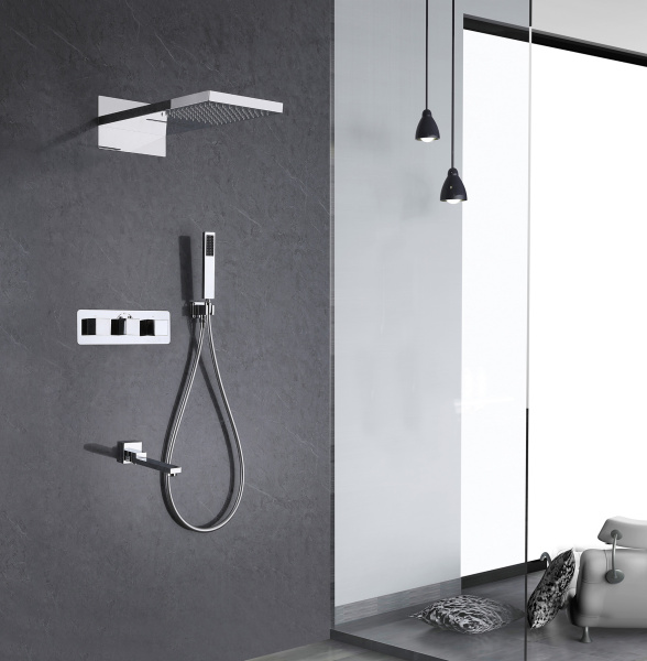 Душевой комплект ABBER Daheim AF8253 скрытого монтажа с изливом, термостат, хром