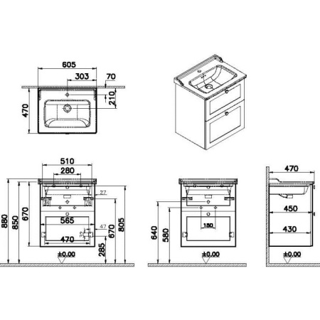 Тумба с раковиной Vitra Root Classic 60 см 68853, темно-синий