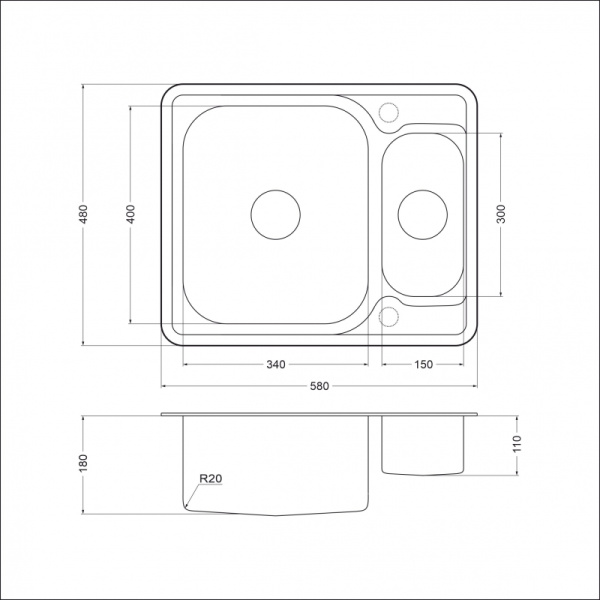 Кухонная мойка (58х48) EMAR 5948
