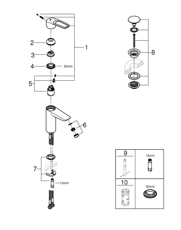 Смеситель для раковины с донным клапаном Grohe Eurosmart 23981 003 (23981003) хром