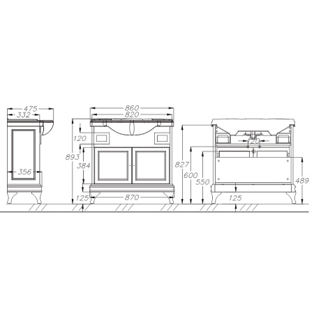Тумба под раковину Opadiris Борджи 85  00-00006742 слоновая кость (без раковины)