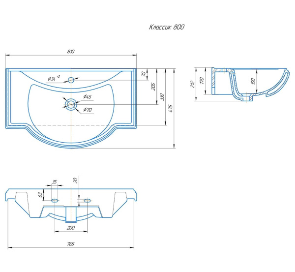 Раковина встраиваемая Onika Классик 80 4620008198941