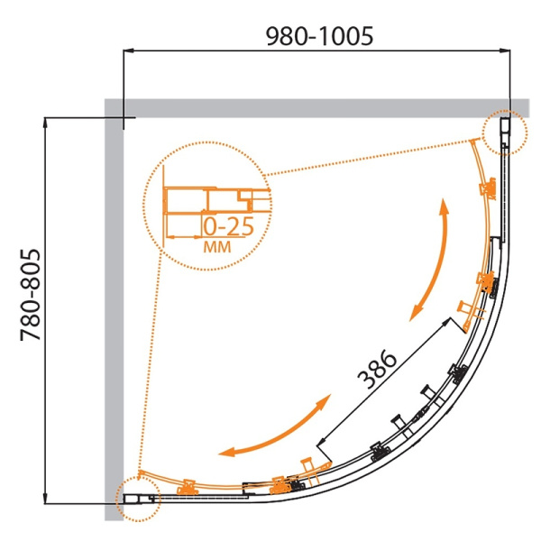 Душевой уголок (100х80) CEZARES MOLVENO MOLVENO-RH-2-100/80-C-Cr-IV
