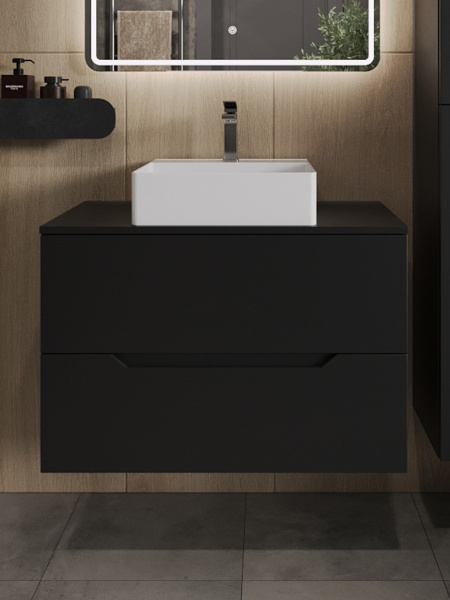 Тумба с раковиной подвесная 80 см, Orange Line Li-80TubMDF+B04-405W черный/белый