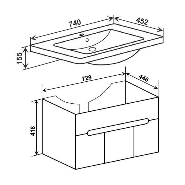 Тумба под раковину Runo подвесная 3 двери Парма 75 (00-00001039)