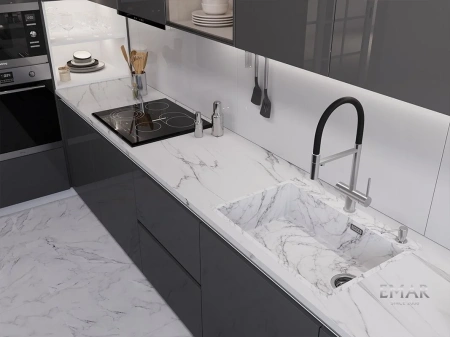 Кухонная мойка (66х50) EMAR EMB-660(TOP) White Elegant