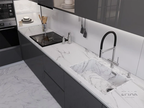 Кухонная мойка (66х50) EMAR EMB-660(TOP) White Elegant