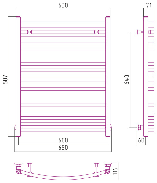 Полотенцесушитель Водяной Сунержа Аркус (80х60) Темный Титан Муар 15-0251-8060