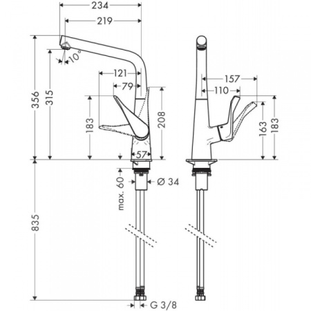 Смеситель для кухонной мойки hansgrohe Metris M71 73813000