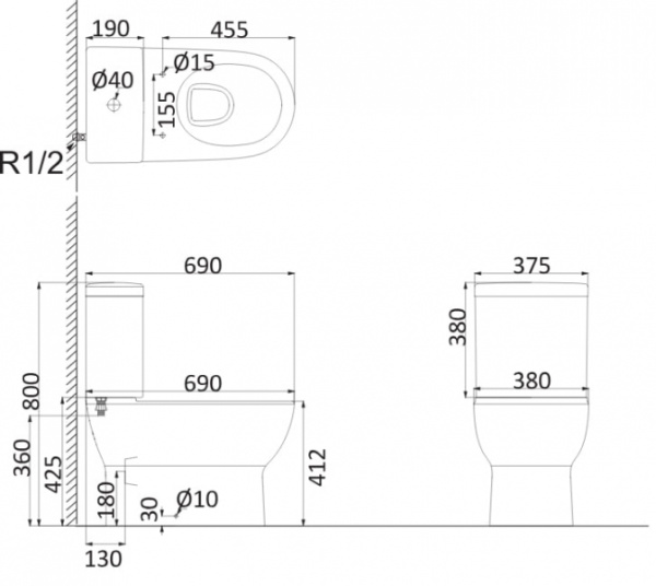 Унитаз-компакт Creo Brest BR1002R+BR1003+BR1001