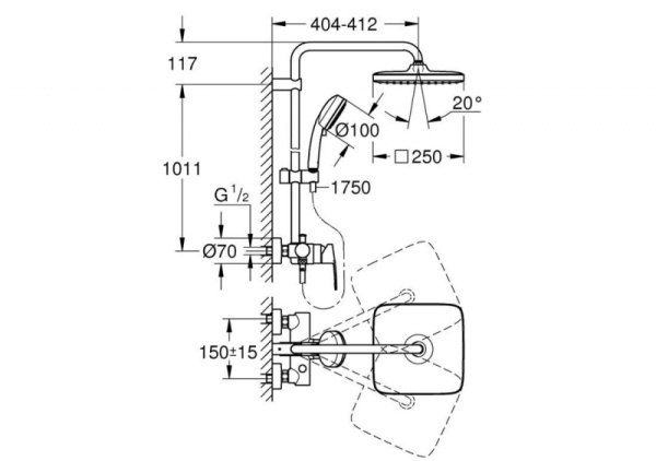 Душевая система со смесителем Grohe Tempesta Cosmopolitan 250 Cube 26692 000 (26692000) хром