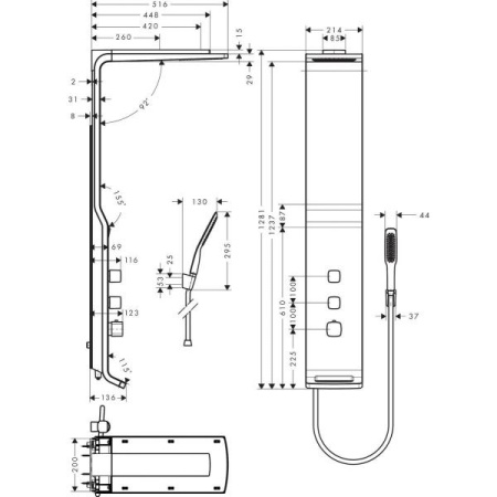 Душевая панель с термостатом Hansgrohe Raindance Lift 180 2jet 27008000 хром матовый