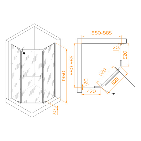 Душевой уголок (100х90) RGW Passage PA-091B 35089190-14 прозрачное