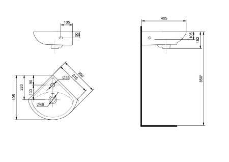 Раковина подвесная (36х40,5) Santek Ирис 36 1WH110514