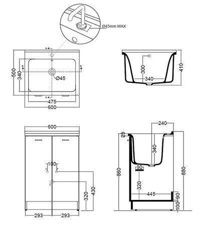 Хозяйственная раковина (60х60) Kerasan Aquadom 029201N*1 с 1 отверстием, белый