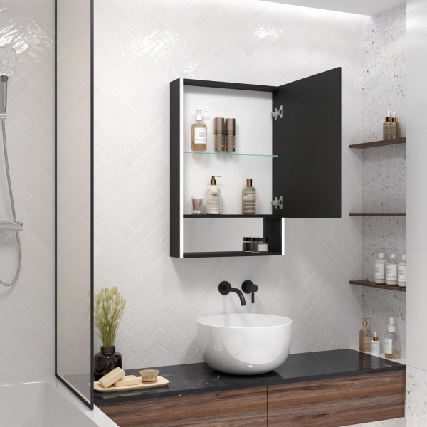 Зеркало шкаф с подсветкой Art&Max Foggia AM-Fog-600-800-1D-R-DS-F-Nero