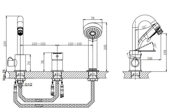 Смеситель на борт ванны RUSH Tenerife TE2835-333