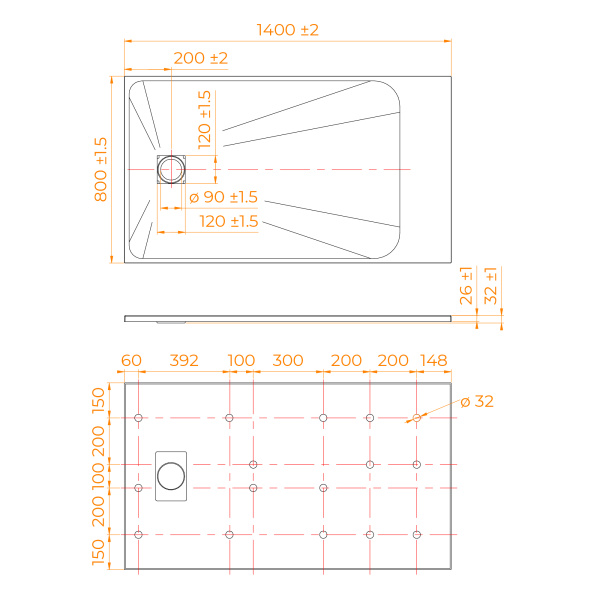 Душевой поддон (140х80) RGW TSS-W 553502814-01