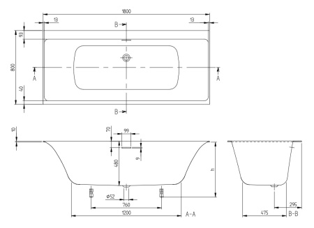 Ванна квариловая Villeroy&Boch Subway 3.0 (180 x 80) UBQ180SBW2DV-01