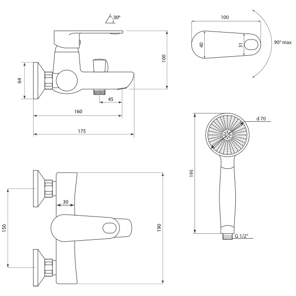 Смеситель для ванны Славен Коттедж Л СЛ-ОД-Л30