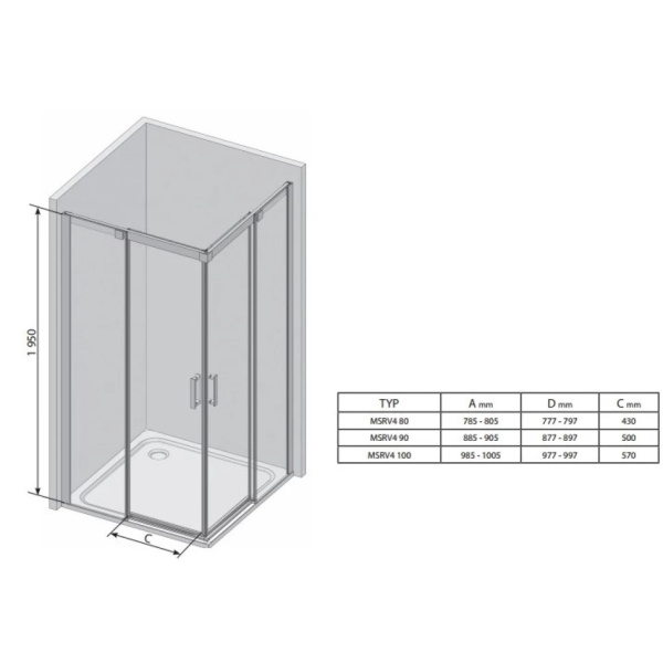 Душевой уголок Ravak Matrix MSRV4-90/90 1WV77C00Z1