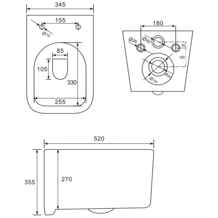 Унитаз подвесной безободковый Art&Max Latina AM215CHR (без сиденья)