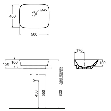 Раковина накладная (50х40) Azzurra PRUA PRLN05040000BI/(PRU50/IN bi)*0