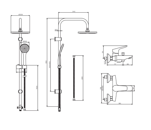 Душевая система с изливом Dorff Comfort D0708010BL Душевая система с изливом Dorff Comfort D0708010BL