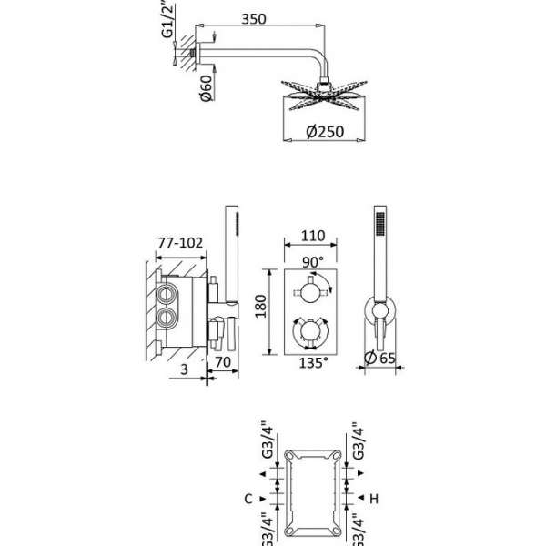 Душевой комплект Cezares Leaf LEAF-DSIP-T-25-MM Душевой комплект Cezares Leaf LEAF-DSIP-T-25-MM
