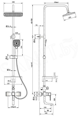 Душевая система Lemark Evitta с регулируемой высотой штанги (LM0562C)