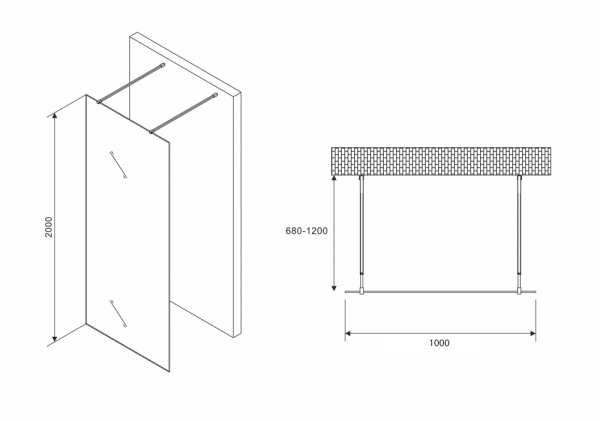 Душевая перегородка (100х200) ABBER Immer Offen AG68100BF8 черный