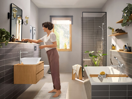 Смеситель для раковины с донным клапаном CoolStart EcoSmart+ Hansgrohe Rebris E 72591000 хром
