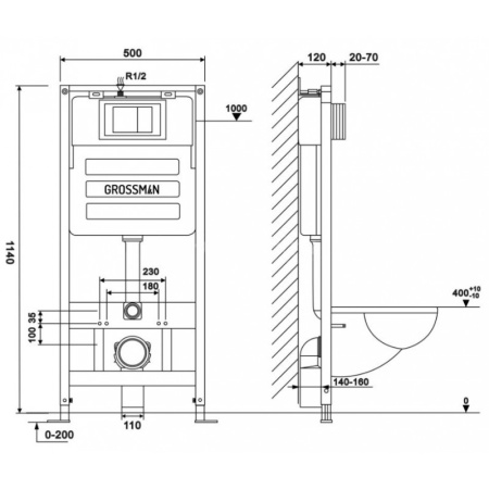 Инсталляция для подвесного унитаза 4 в 1 Grossman  Style 97.05.01M белый матовый