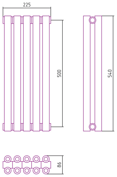 Полотенцесушитель Водяной Сунержа Эстет-00 (50х22) 5 секций Матовый Черный 31-0332-5005