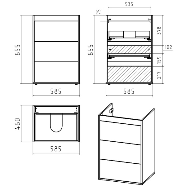 Тумба с раковиной под стиральную машину Brevita Grafit 60 УТ000015422