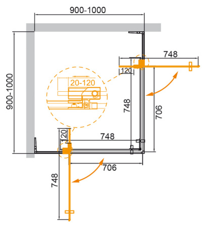 Душевой уголок (90х90) CEZARES SLIDER SLIDER-A-2-90/100-C-Cr