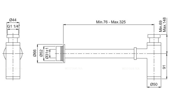 Сифон для раковины металлический Vitra Origin A4512336, черный матовый 